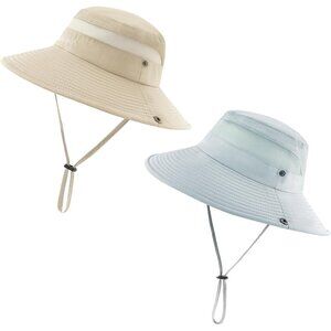 Unisex Beige & Sky Set of 2 Wide Brim Mesh Vent Chin Strap Classic Cowboy Hat